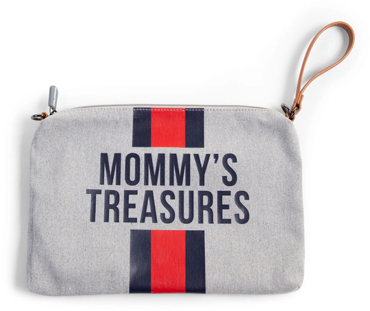 Childhome Mommy Clutch Canvas, Grey Stripes Red/Blue
