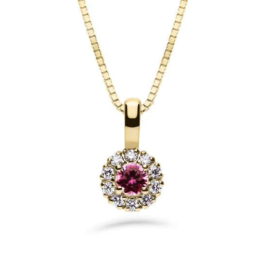 Silván Lauriel timanttiriipus 0,10ct rubiinilla, 14K keltakultaa, timanttikorut