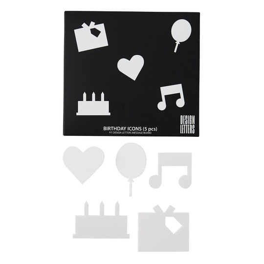 Design Letters Organise with Icons, Happy Birthday, valkoinen