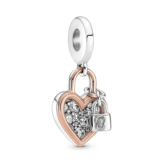 Pandora Heart Lock Ruusukullattu Hopea Riipus Ja Zirkonia 780087C01