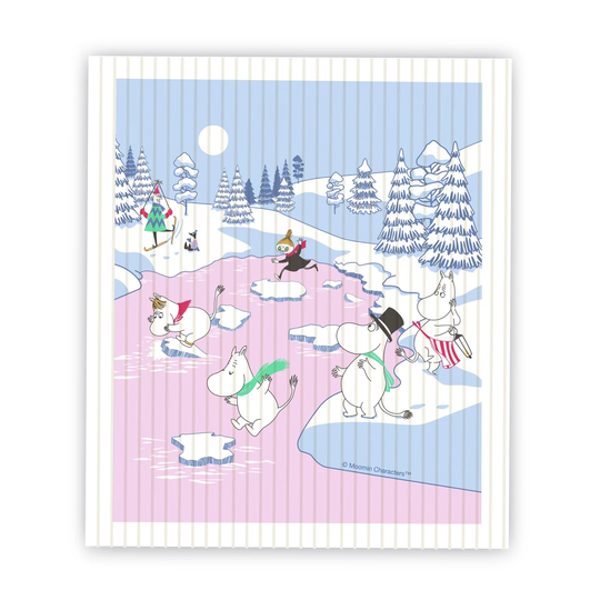 Opto Design Muumi tiskirätti talvi 2022 14,5 x 17 cm Sininen-valkoinen-vaaleanpunainen