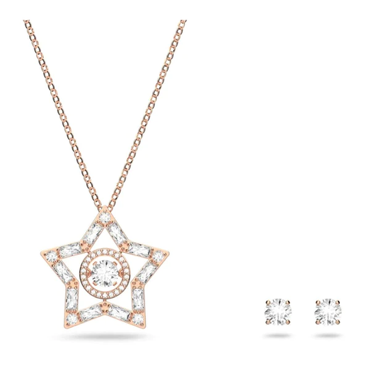 Swarovski Stella riipus ja korvakorut, ruusukullan värinen