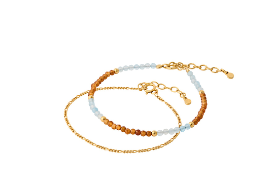 Pernille Corydon Ocean Flow Box 2 Bracelets Kullattu Hopea Rannekoru Ja Akvamariini Ja Karneoli C-117-GP