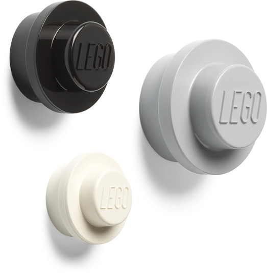 LEGO Seinäkoukut 3-pack, Harmaa/Musta/Valkoinen