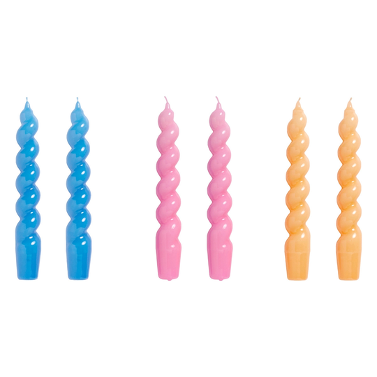 HAY Spiral kierrekynttilät, 6 kpl, sininen - pinkki - tumma persikka