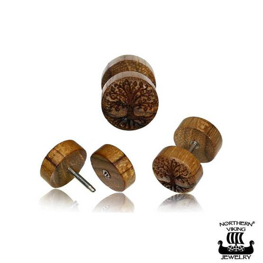 Northern Viking Jewelry Teak Wood Tree Of Life -korvakorut NVJKK001