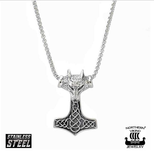 Northern Viking Jewelry Fenrir Wolfhead Thorin Vasara -kaulakoru NVJRS052