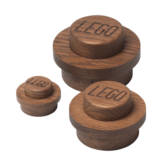 Room Copenhagen Lego Wooden Wall Hanger seinäkoukku 3 kpl, tummaksi petsattu tam