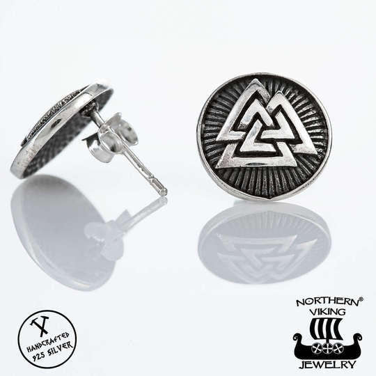 Northern Viking Jewelry Oxidized Valknut -korvakorut NVJKK011