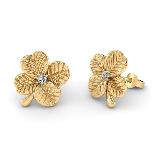 Smykkekæden Lykke Four Leaf Clover Kullattu Hopea Korvakorut Ja Zirkonia ORSB030FG