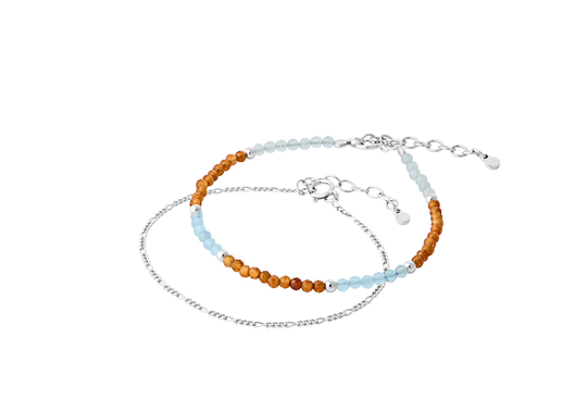 Pernille Corydon Ocean Flow Box 2 Bracelets Sterlinghopea Rannekoru Ja Akvamariini Ja Karneoli C-117-S