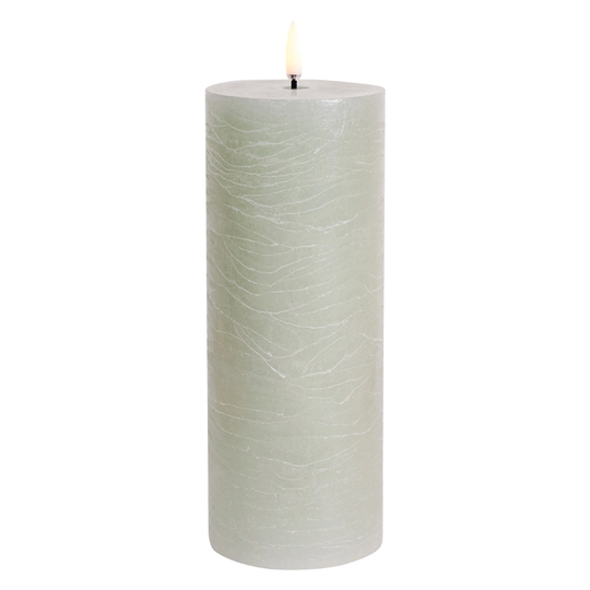 Uyuni Lighting LED pöytäkynttilä, 7,8 x 20 cm, rustiikkipinta, dusty green