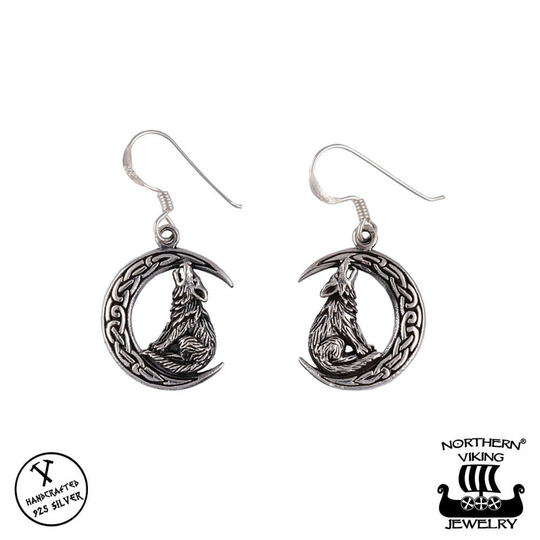 Northern Viking Jewelry Moon Wolf -korvakorut NVJKK034