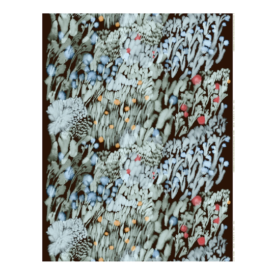 Marimekko Kuisma pellavakangas, t.ruskea - punainen - sininen