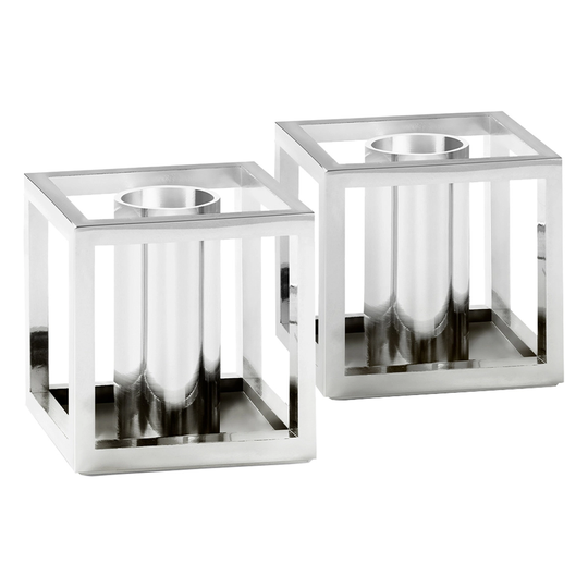 by Lassen Kubus Micro kynttilänjalka, 2 kpl, nikkeli