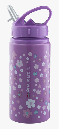 Pure Norway Go Juomapullo Alumiini Kukat 500 ml, Violetti