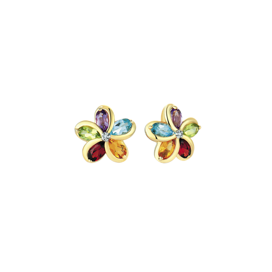 Støvring Design Flower 8 Karaatin Kulta Korvakorut Ja Ametisti, Topaasi, Sitriini, Peridootti Ja Zirkonia 60205048
