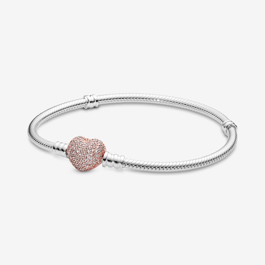 Pandora Moments Sydän Ruusukullattu Hopea Rannekoru Ja Zirkonia 586292CZ-20