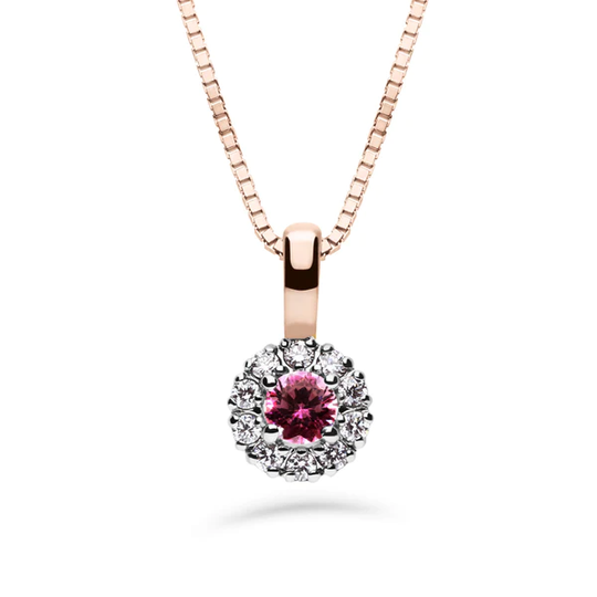 Silván Lauriel timanttiriipus 0,10ct rubiinilla, 14K valko- ja rosekultaa, timanttikorut