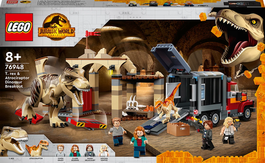 LEGO Jurassic World 76948 T. rexin ja Atrociraptor-dinosauruksen pako