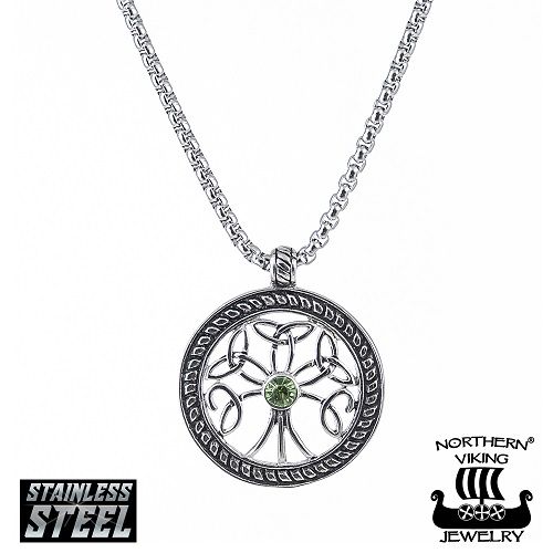 Northern Viking Jewelry Green Cz Tree of Life -kaulakoru NVJRS020