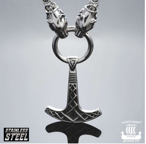 Northern Viking Jewelry Kuningasketju Sudenpäillä + Ukonvasara kaulakoru NVJRS057