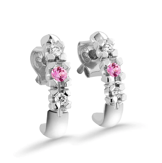 Silván timanttikorvakorut 0,08ct pinkillä safiireilla, 14K valkokultaa, timanttikorut