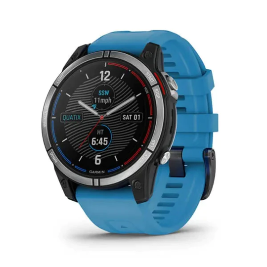 Garmin Quatix 7, teräs ja sininen silikoniranneke, GPS-veneilyälykello 010-02540-61
