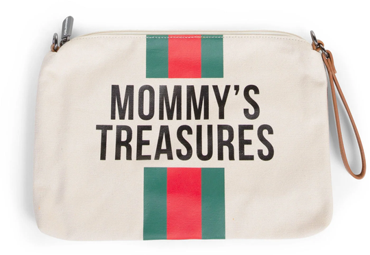 Childhome Mommy Clutch Canvas, Off White Stripes Green/Red