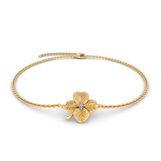Smykkekæden Lykke Four Leaf Clover Kullattu Hopea Rannekoru Ja Zirkonia ORSL020FG